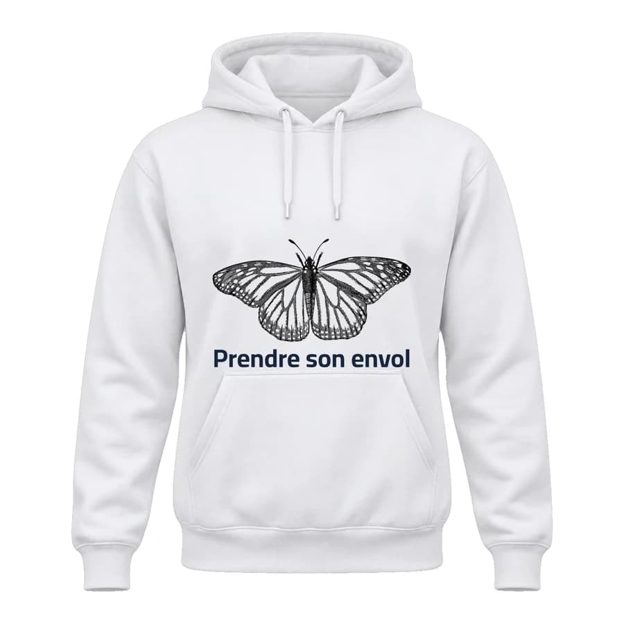 Hoodie — Papillon · Lignes sauvages — الأمام — أبيض